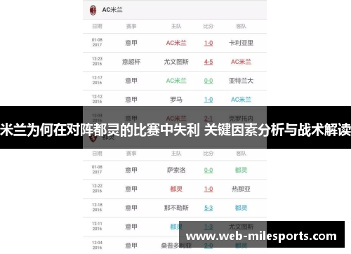 米兰为何在对阵都灵的比赛中失利 关键因素分析与战术解读
